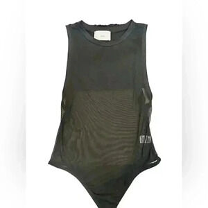 Okakie Womens Sheer Double Layer Tank Bodysuit Sleeveless Crewneck Black Size L